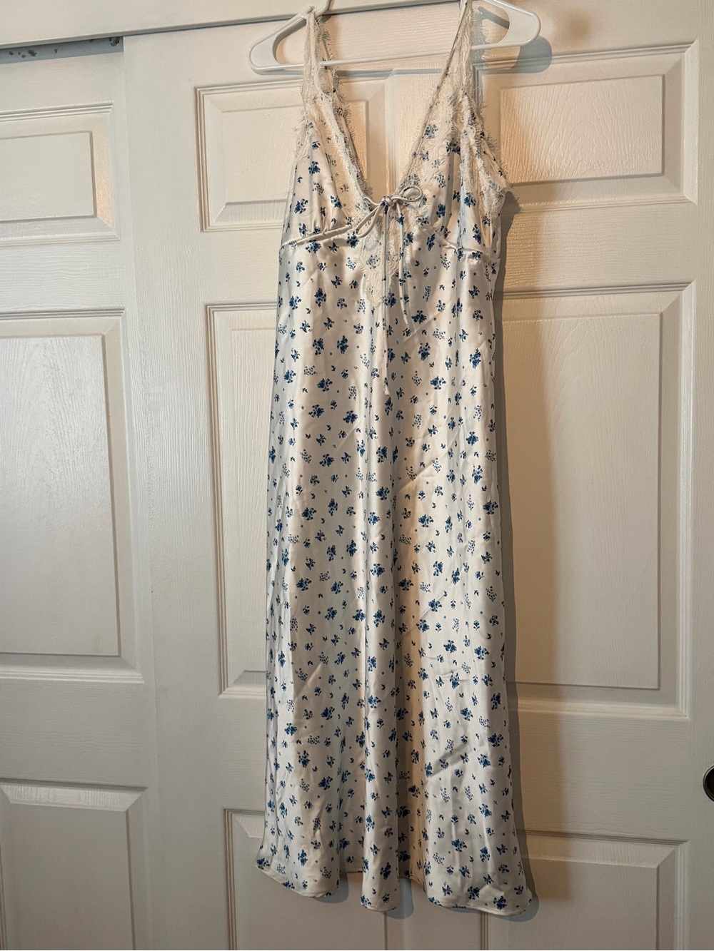 Forever 21 Cream Slip Midi Dress with Blue Floral Print